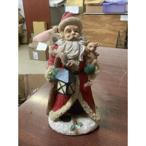 Vintage Santa Claus Figurine with Bear & Lantern By Greenbrier International